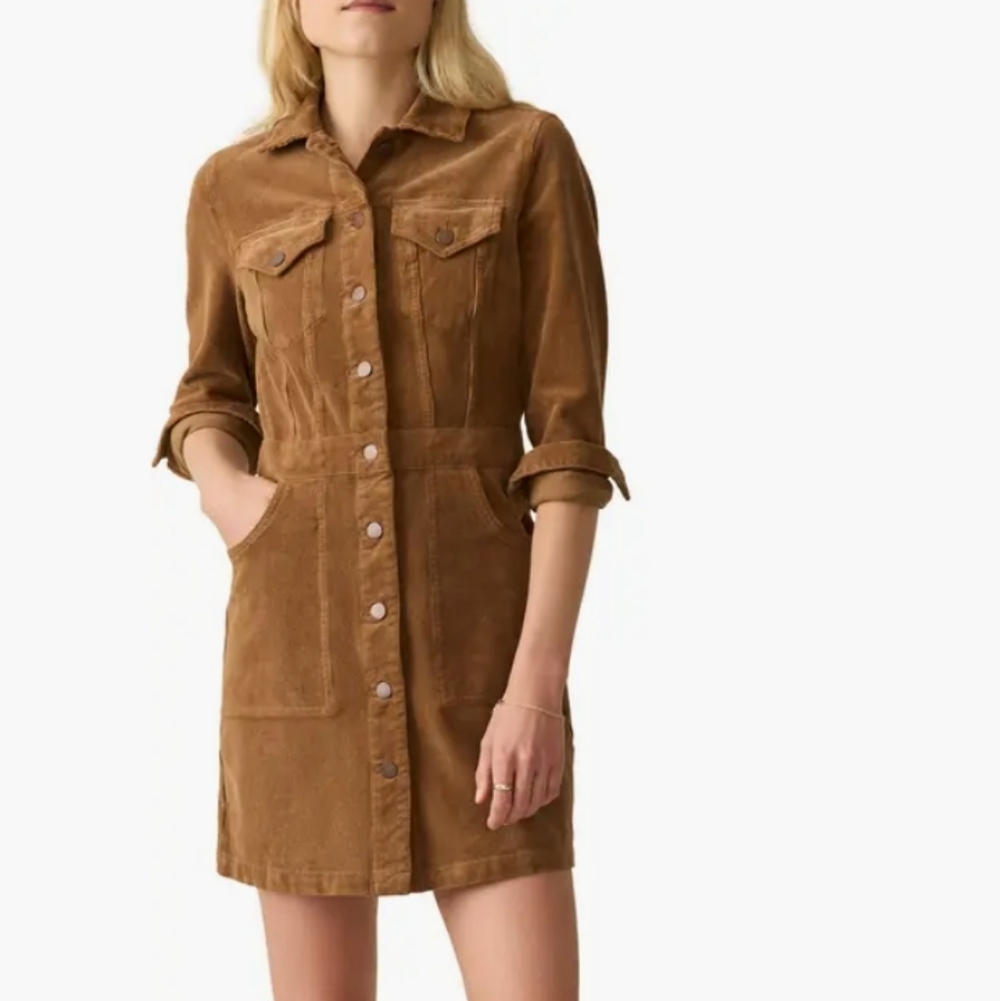 Faherty Stretch Cord Michelle Long Sleeve Button Up Shirt Dress Size 0 - Picture 2 of 11